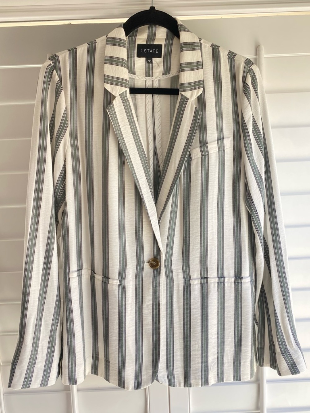 1.STATE Striped Blazer Size 10 White Green Single Button Lightweight Jacket